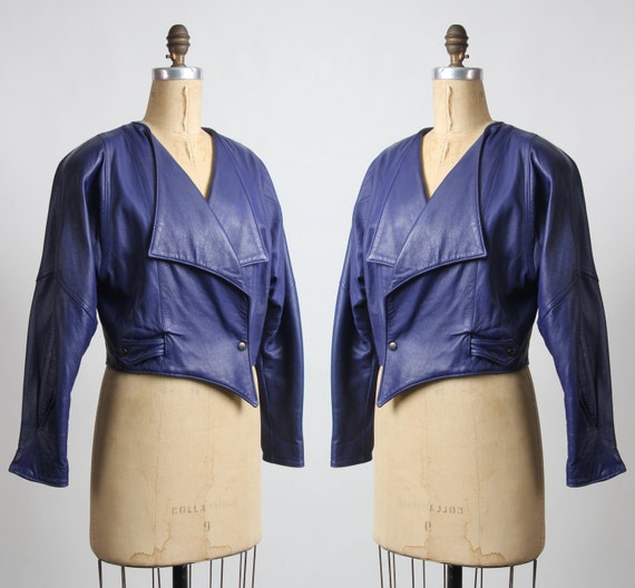 SALE 1980s ITALIAN Leather Coat Purple Jacket - image 2