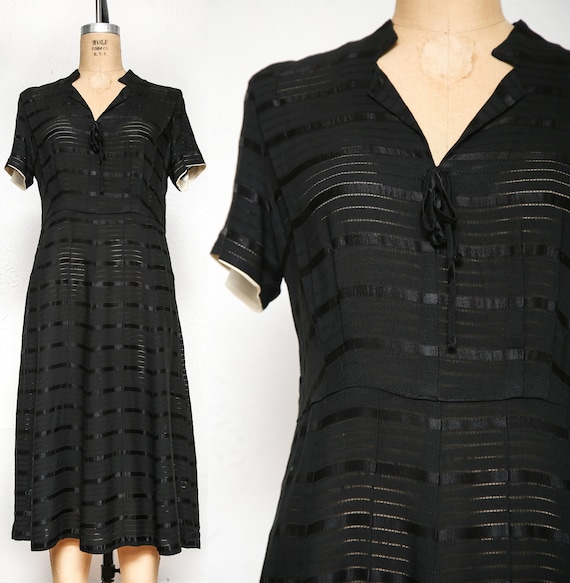 1940s Sheer Black Striped Dress