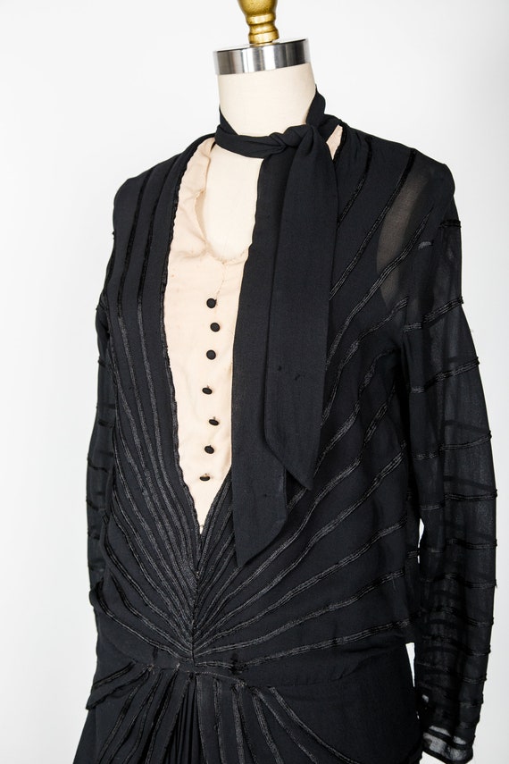 1920s Silk Flapper Dress Black White Tuxedo - Gem