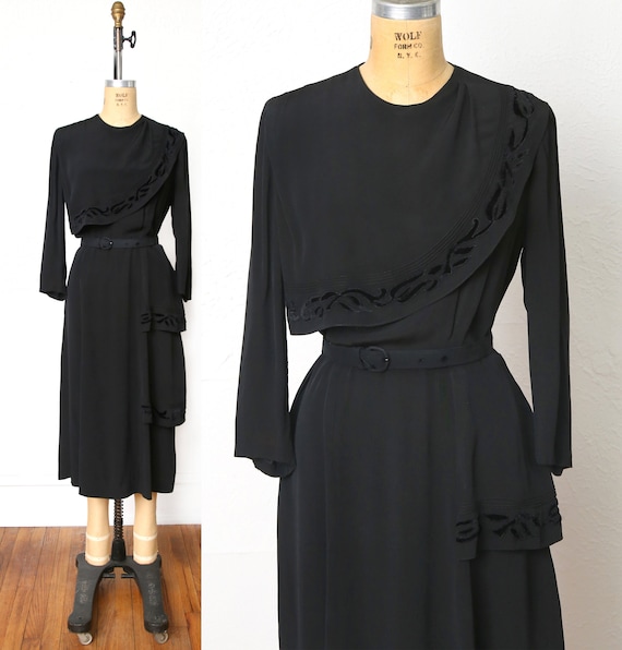 SALE Antique Black Dress Velvet Accents - image 1