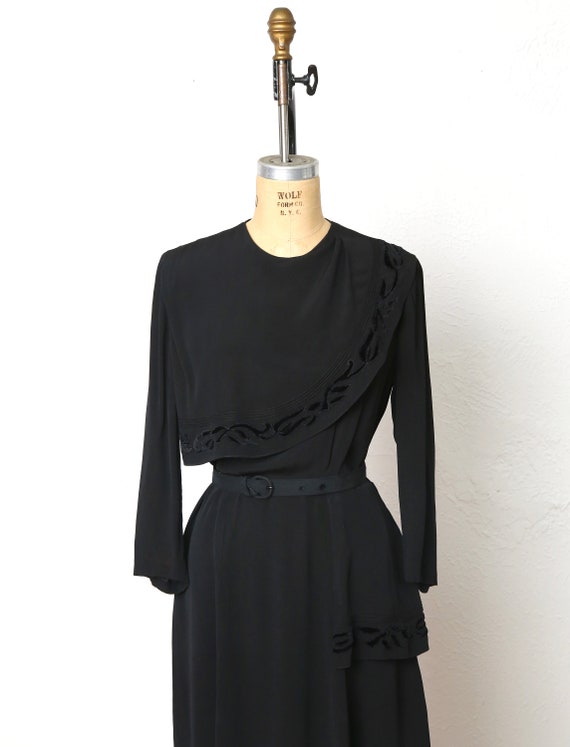 SALE Antique Black Dress Velvet Accents - image 4