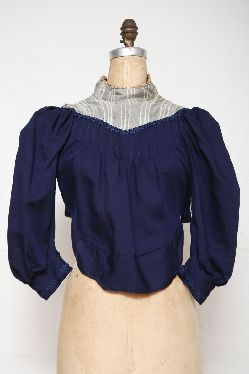 SALE 1800s Navy Blue Top . Antique Blouse image 9