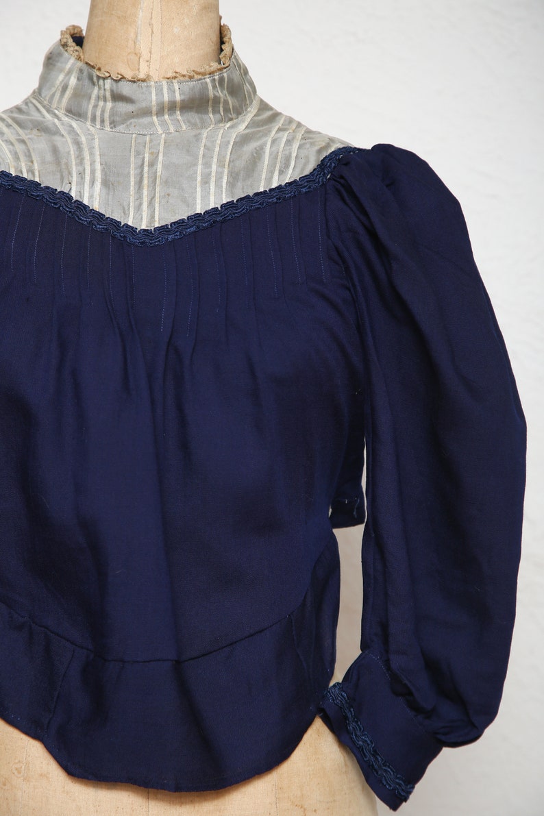 SALE 1800s Navy Blue Top . Antique Blouse image 2