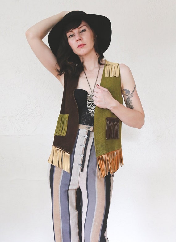 Suede Color Block Vest . 70s