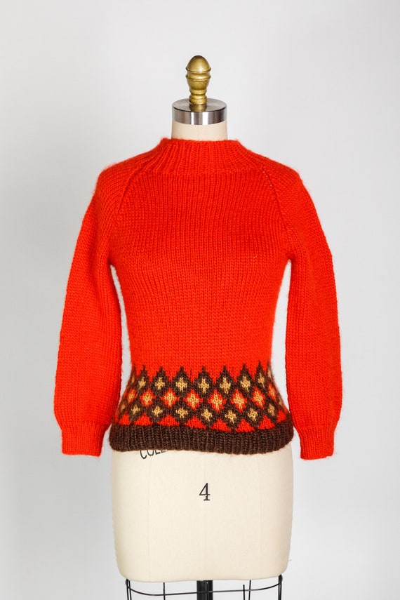 Vintage Hand Knit Red Brown Sweater
