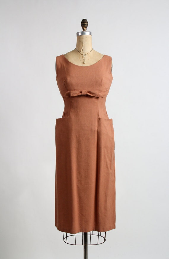 1960s Linen Dress Pockets & Bow - image 5