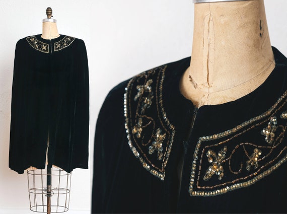 SALE Antique Beaded Velvet Cape - image 1