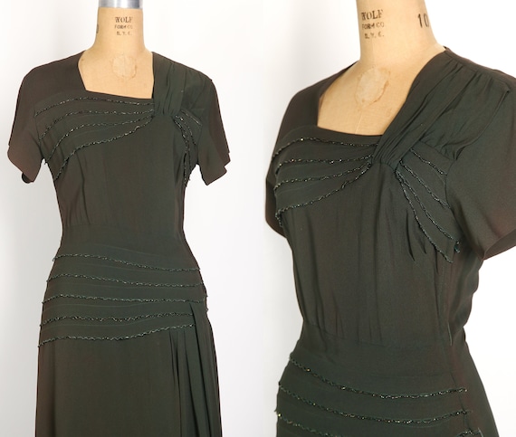 1940s Green Shimmer Dress - image 1