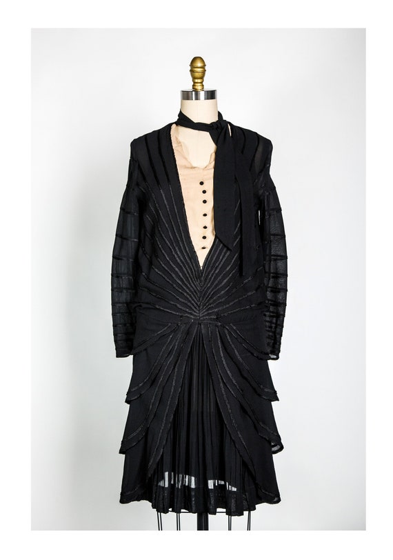 1920s Silk Flapper Dress Black White Tuxedo - image 1