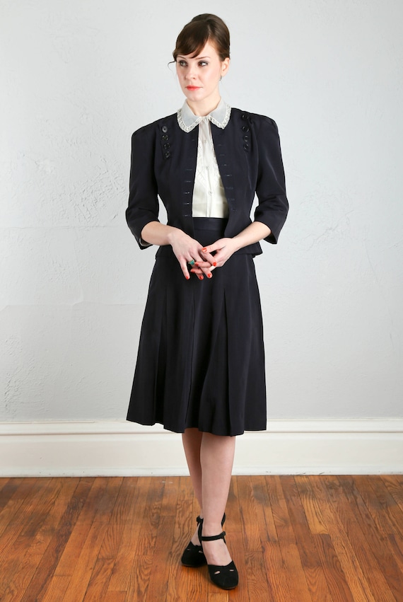 Navy Two Piece Skirt Suit 1940s