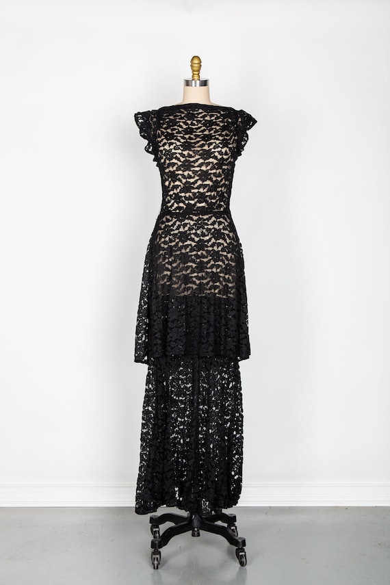 SALE 1930s Lace Maxi Gown . SMALL