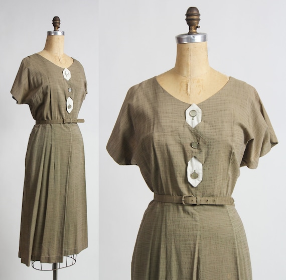 Olive Green Dress . Slubbed Cotton