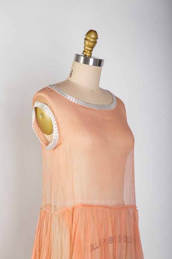 1920s Pink Slip Dress Sheer Beaded Sleeveless Gown - image 3