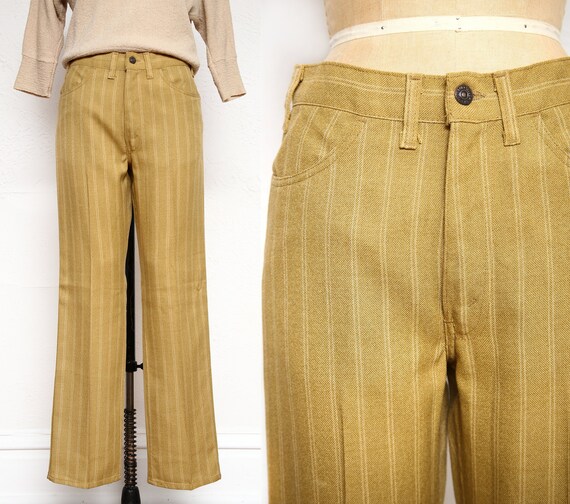 Striped High Waist Wide Leg Pants . 1970s Slacks
