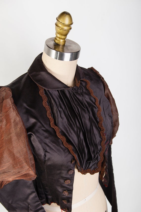 1890s Victorian Silk Top Black and Brown XS - image 6