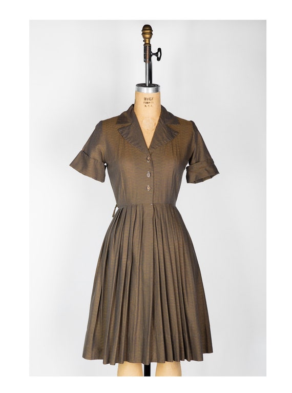 1960s Brown Striped Shirtwaist Dress