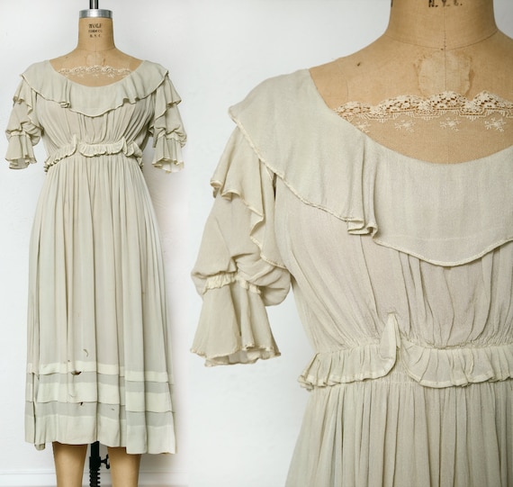Antique Pale Green Silk Dress
