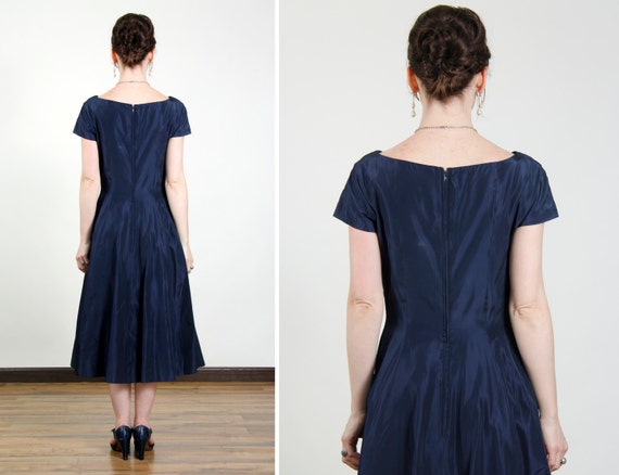 Navy Taffeta Gown . Mid Century Cocktail Dress - image 4