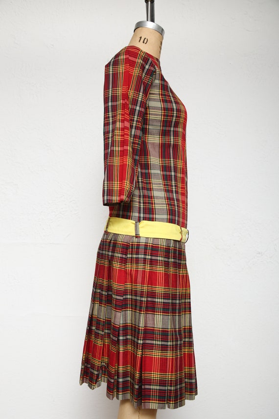 Plaid Dress with Sash . Handmade Vintage - image 6