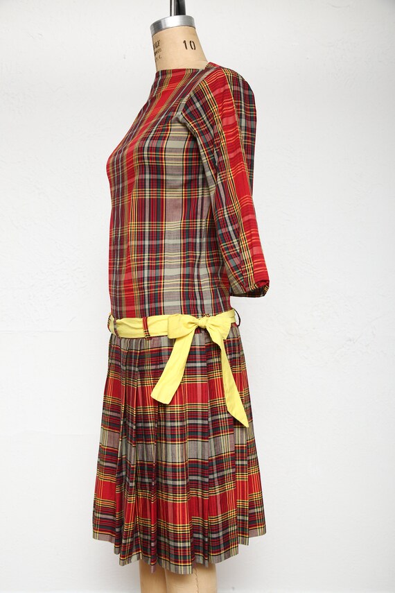 Plaid Dress with Sash . Handmade Vintage - image 4