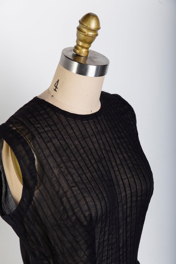 Black Pin Tuck Mid Century LBD Dress - image 3