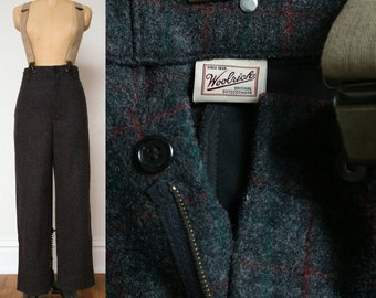 SALE Vintage Wool Pants . Red Green Plaid LARGE