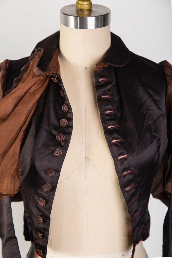 1890s Victorian Silk Top Black and Brown XS - image 7