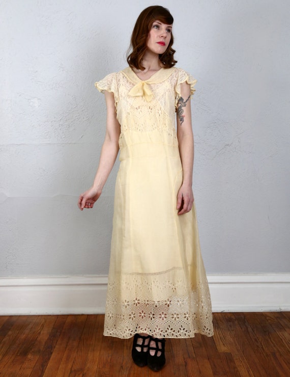 1920s Organza Dress in Yellow