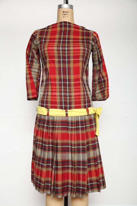 Plaid Dress with Sash . Handmade Vintage - image 2