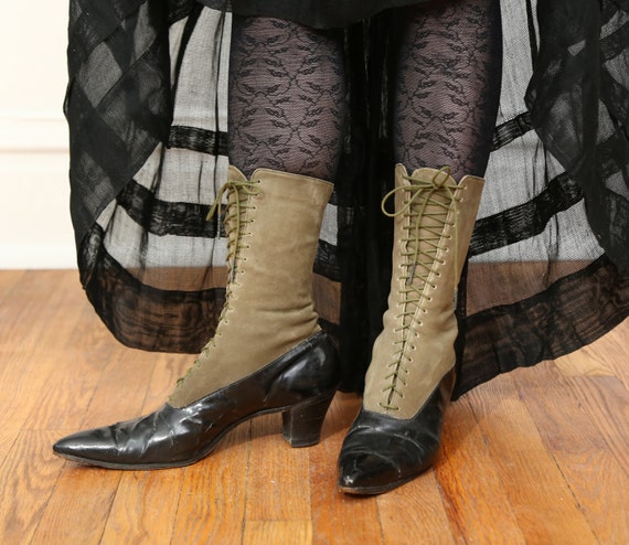 SALE 1800s Victorian Suede Boots Calf Length - image 3