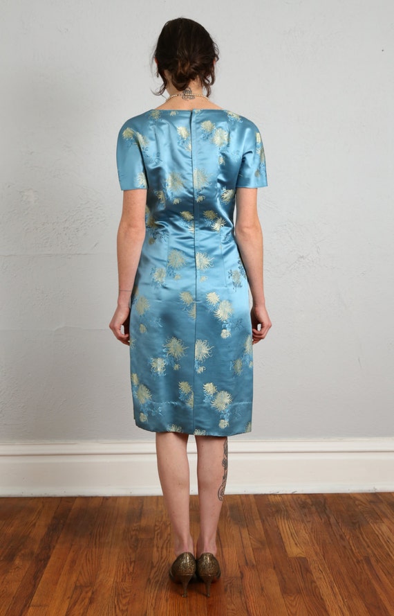 1960s Satin Dress Asian Wiggle in Blue - image 4