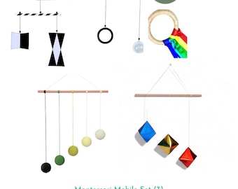 Montessori Baby Mobile Set 3 pieces, Munari, Gobbi, Octahedron, Black and white mobile, Baby gift newnborn, Free gift rainbow
