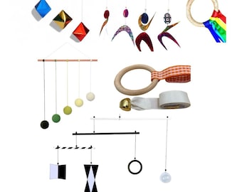 Montessori Set of 5x, Munari,Dancer,Gobbi,Octahedron,Bell, Montessori Mobile Set, Montessori Baby, Newborn Montessori,Ready to hang mobile