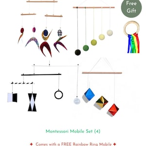 Montessori Set of 4x, Montessori Mobile Set, Montessori Baby, Newborn Montessori, Hanging Mobile, Ready to hang mobiles,