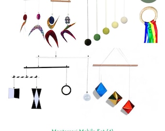Montessori Set of 4x, Montessori Mobile Set, Montessori Baby, Newborn Montessori, Hanging Mobile, Ready to hang mobiles,