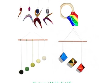 Montessori Mobile Set 3 pieces, Dancer, Gobbi, Octahedron, Baby gift, Newborn baby montessori, Free Gift rainbow ring