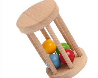 Montessori Holz Rassel Roller, Baby Spielzeug