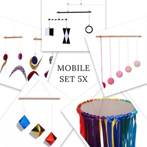 Montessori Mobile Set of 5x, Montessori Mobile, Newborn Montessori, Hanging Mobile, Montessori Baby