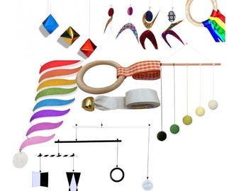 Montessori Mobile Set (6) with Munari, Octahedron, Gobbi, Dancers, Rainbow,Bell Mobile (Free Gift)