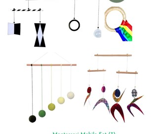 Montessori Mobile Set 3 pieces, Gobbi, Munari, Dancer Mobile, Baby newborn gift, Hanging mobiles, Free gift rainbow ring