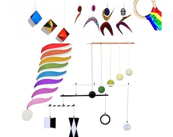 Montessori Set of 5x,Munari,Octahedron,Gobbi,Dancer,Rainbow,Montessori Mobile Set, Montessori Baby, Newborn Montessori, Ready to hang Mobile