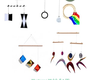 Montessori Mobile Set 3 pieces, Munari, Octahedron, Dancer Mobiles, Baby gift, Newborn montessori, Hanging mobiles, Free gift rainbow mobile