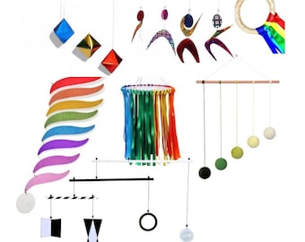 Montessori Set of 6x,Munari,Octahedron,Gobbi,Dancer,Rainbow,Ribbon,Montessori Mobile Set, Montessori Baby, Newborn Montessori gift