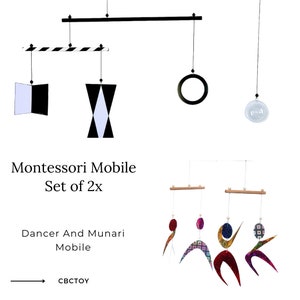 Montessori mobile set of 2x, Munari Mobile, Dancers Mobile, Mobile Baby, Newborn Montessori, Newborn gift