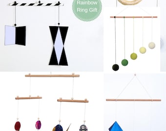 Montessori Set of 4x, Montessori Mobile Set, Montessori Baby, Newborn Montessori, Hanging Mobile, Ready to hang mobiles,Free gift rainbow