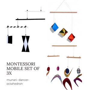 Montessori Mobile Set 3x, Dancer Mobile, Munari Mobile, Octahedron Mobile, Montessori newborn, Hanging Mobile