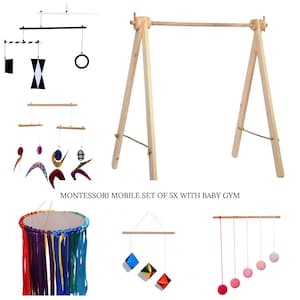 Montessori Mobile Set of 5x with Baby Gym, Montessori Mobile Set, Newborn Montessori, Baby Gym, Montessori baby