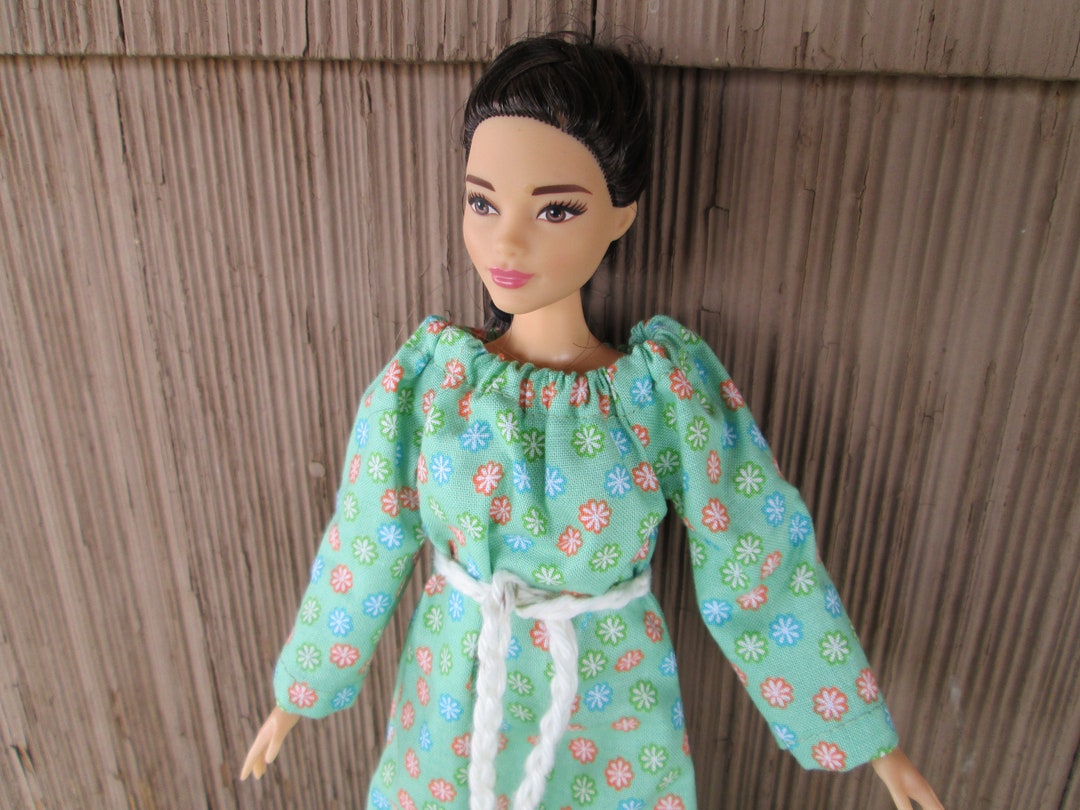 Handmade Barbie or Curvy Barbie Doll Dress Green Floral Etsy
