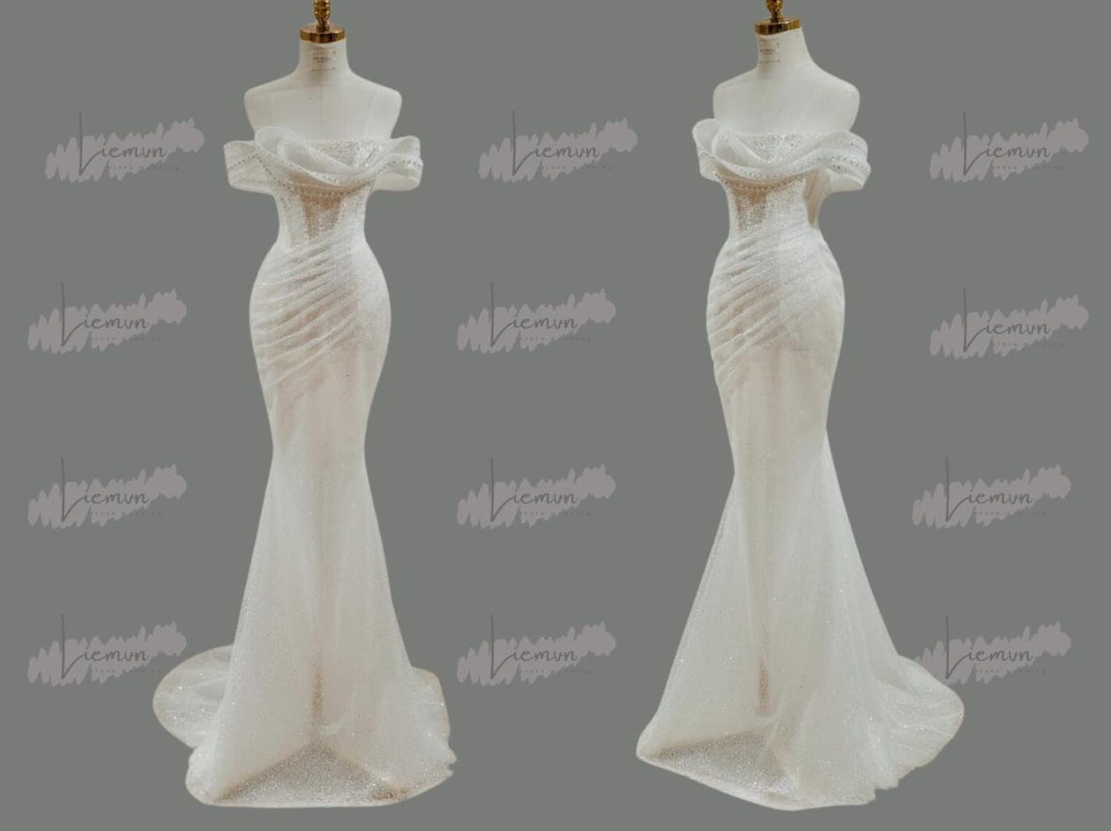 Evening Gown with Off-Shoulder Neckline, Corset Bodice and Mermaid Train main image 1