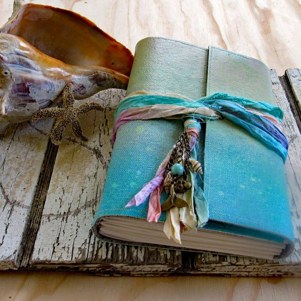 Mermaid Journal - beach diary mermaid seashells journal vacation notebook handmade journal gift